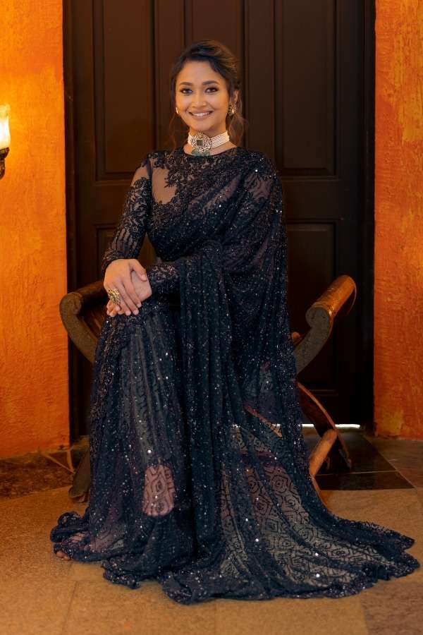 Party Special Butterfly Sofy net with Embroidery Sequence work Black color saree collection at best rate